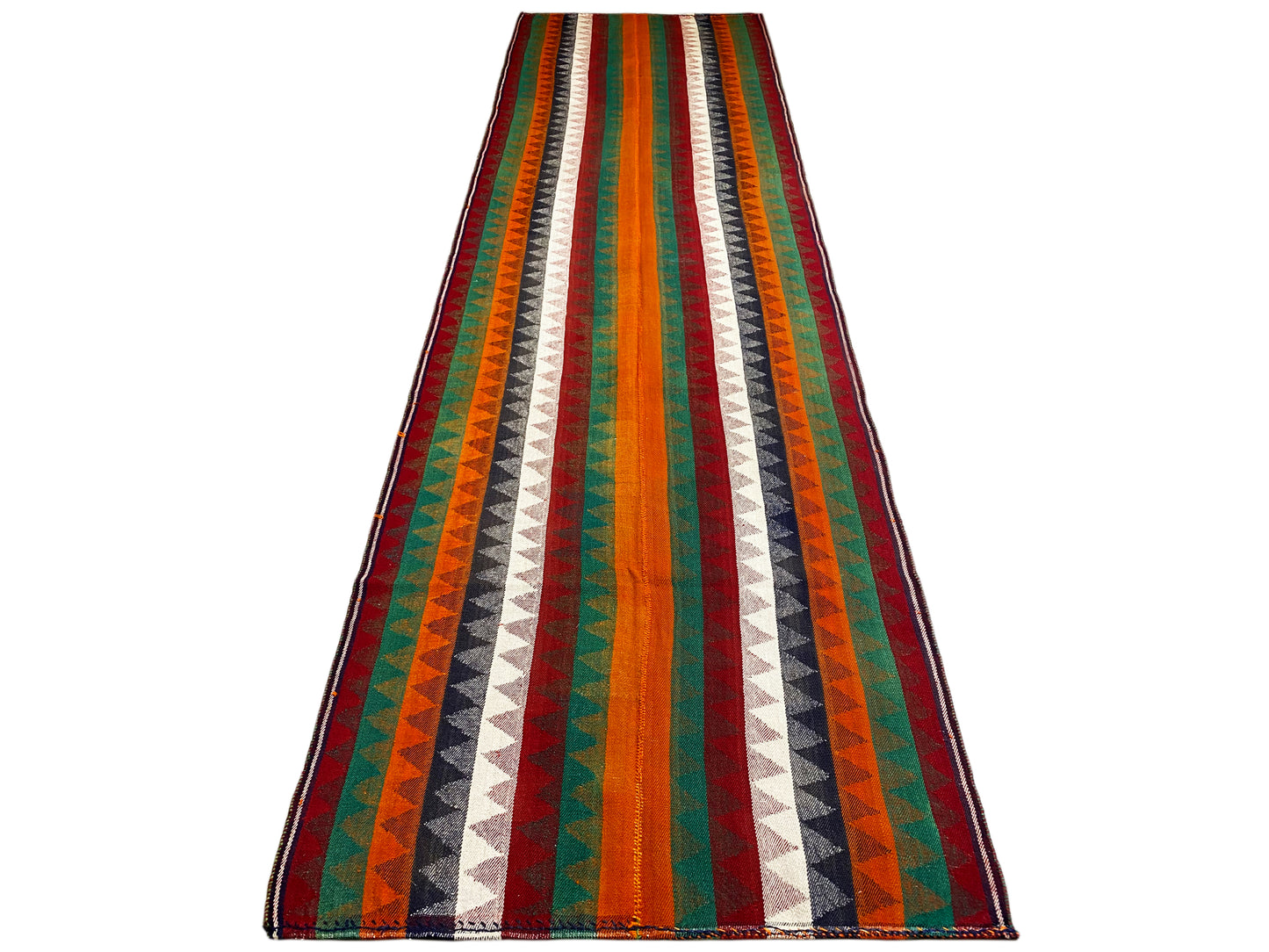 Schlafzimmer traditioneller Jajim Läufer aus Wolle mit dynamischen Multicolor-Streifen