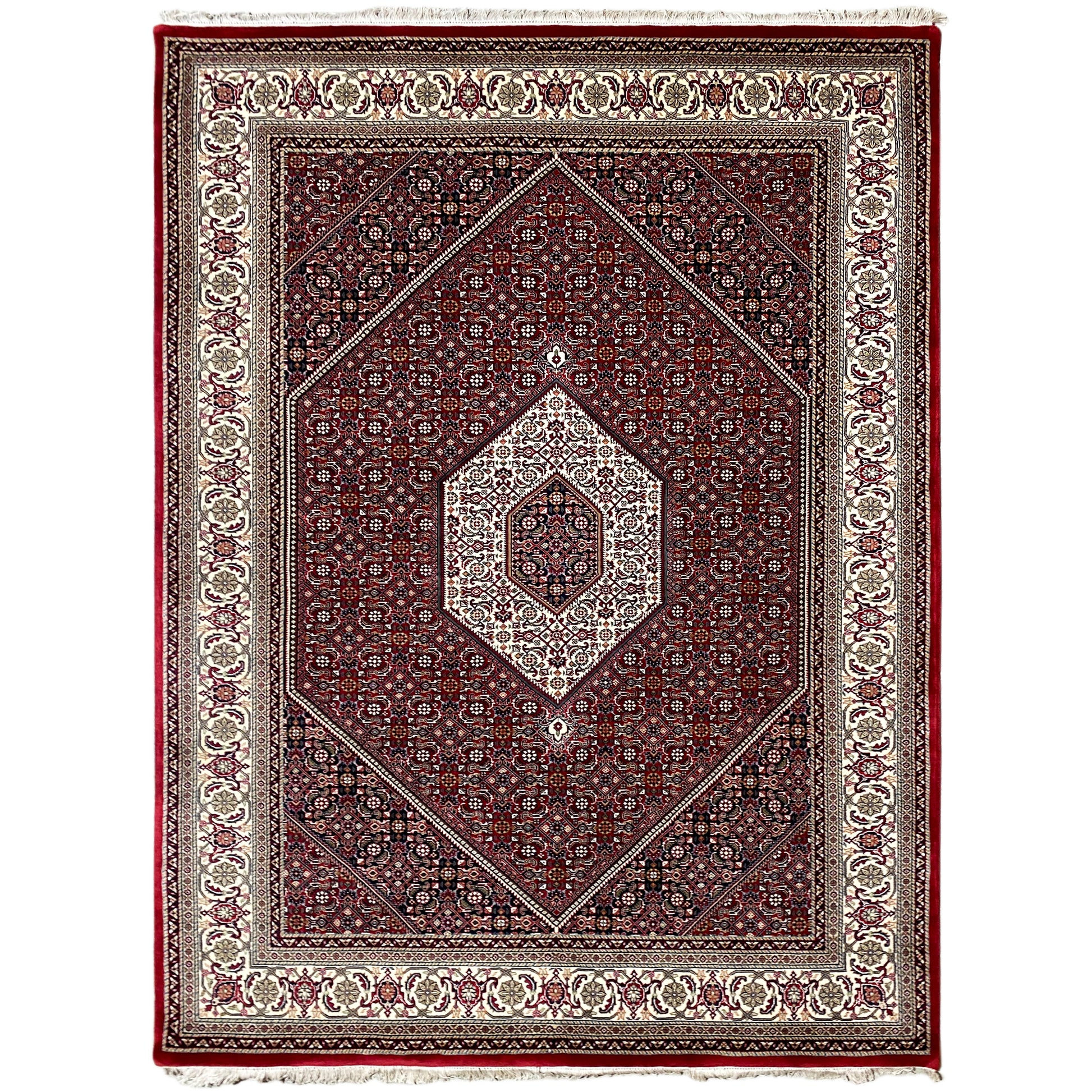 Handgeknüpfter Bidjar Teppich aus Wolle rot creme 242x172 cm