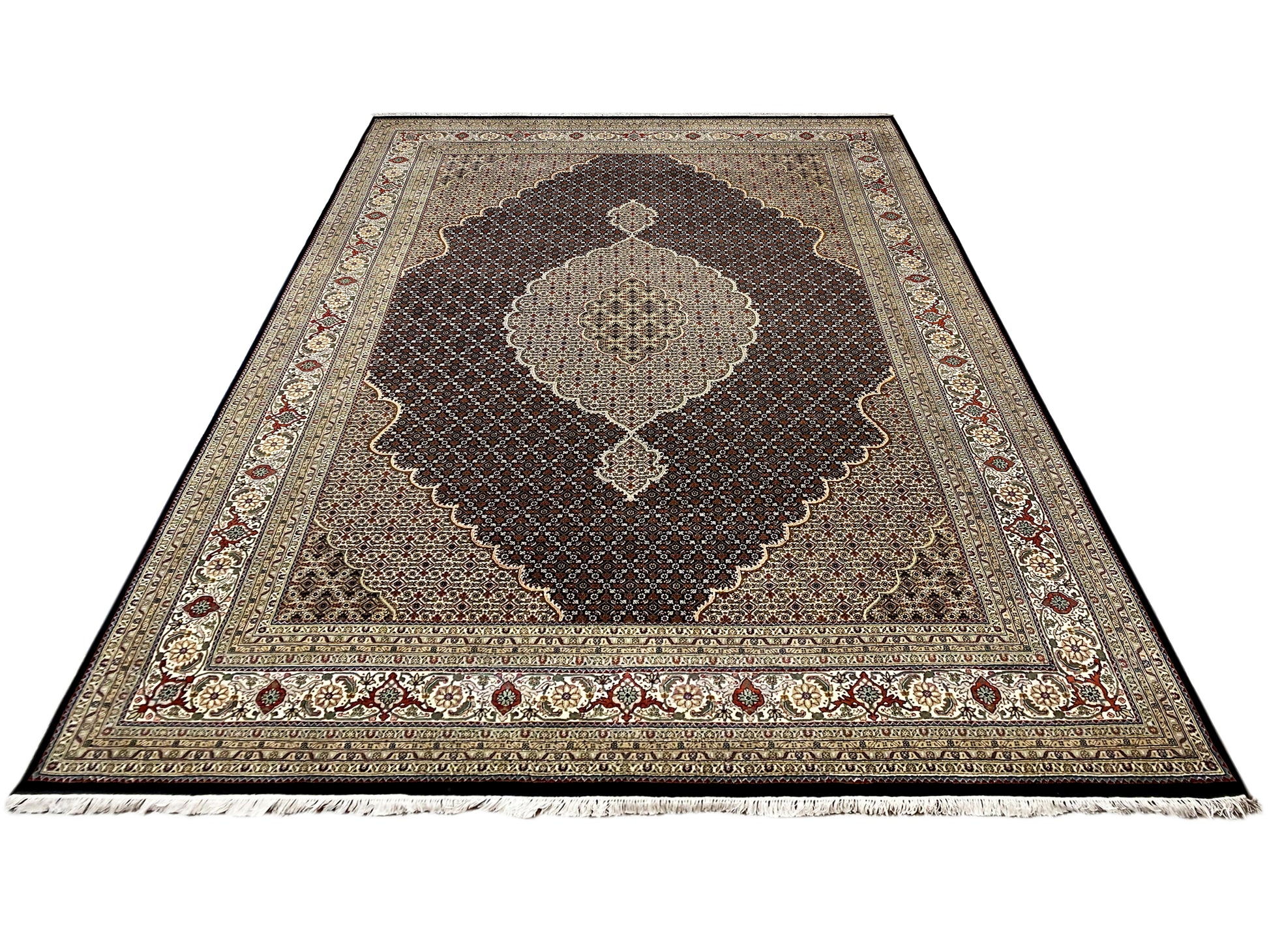 Persischer Indo Tabriz Teppich braun creme für Wohnzimmer