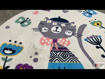 Rond kindervloerkleed Kat, wit, 100 cm