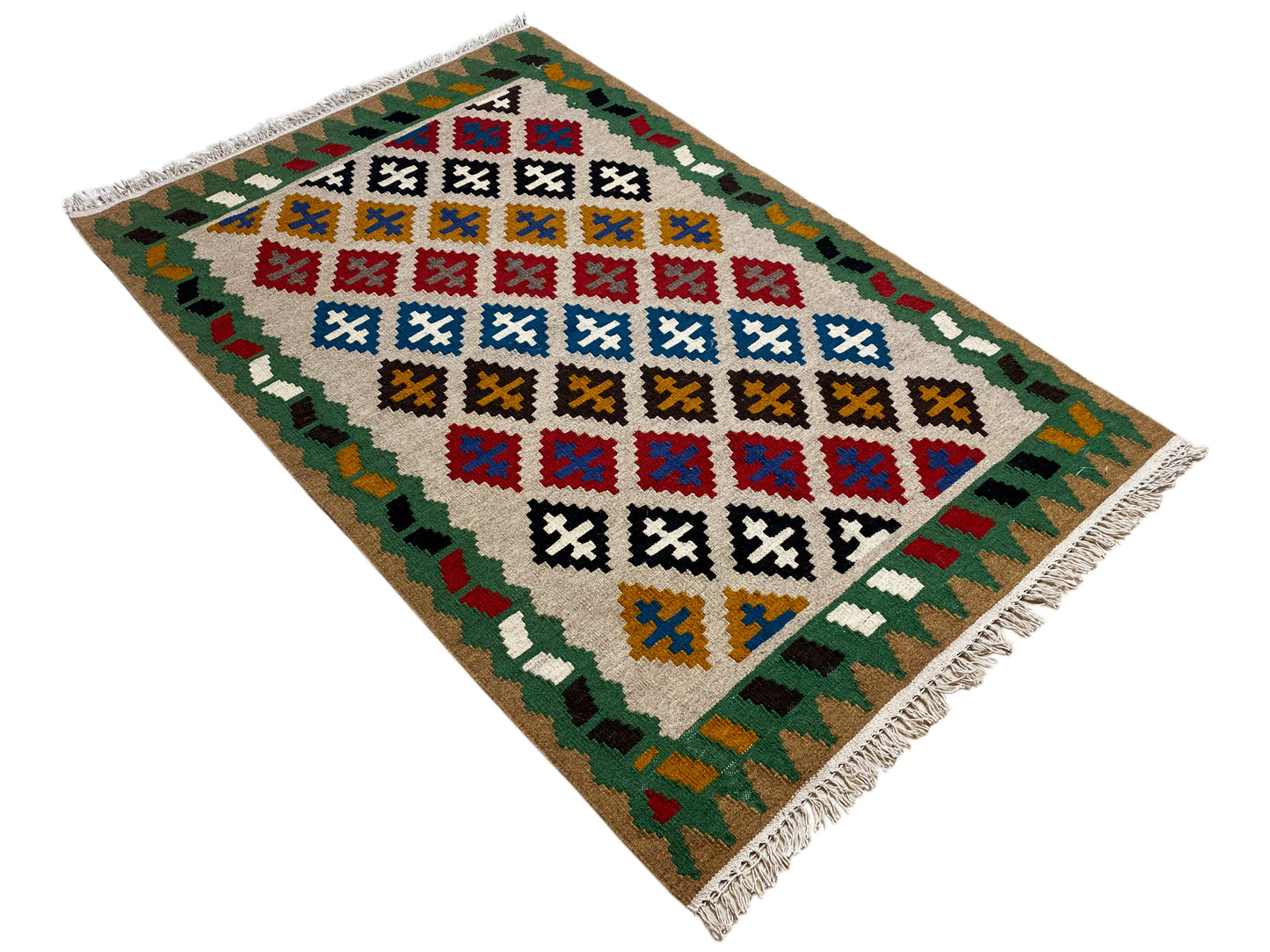 Boho Kelim Qashqai Teppich handversponnene Wolle Naturfaser