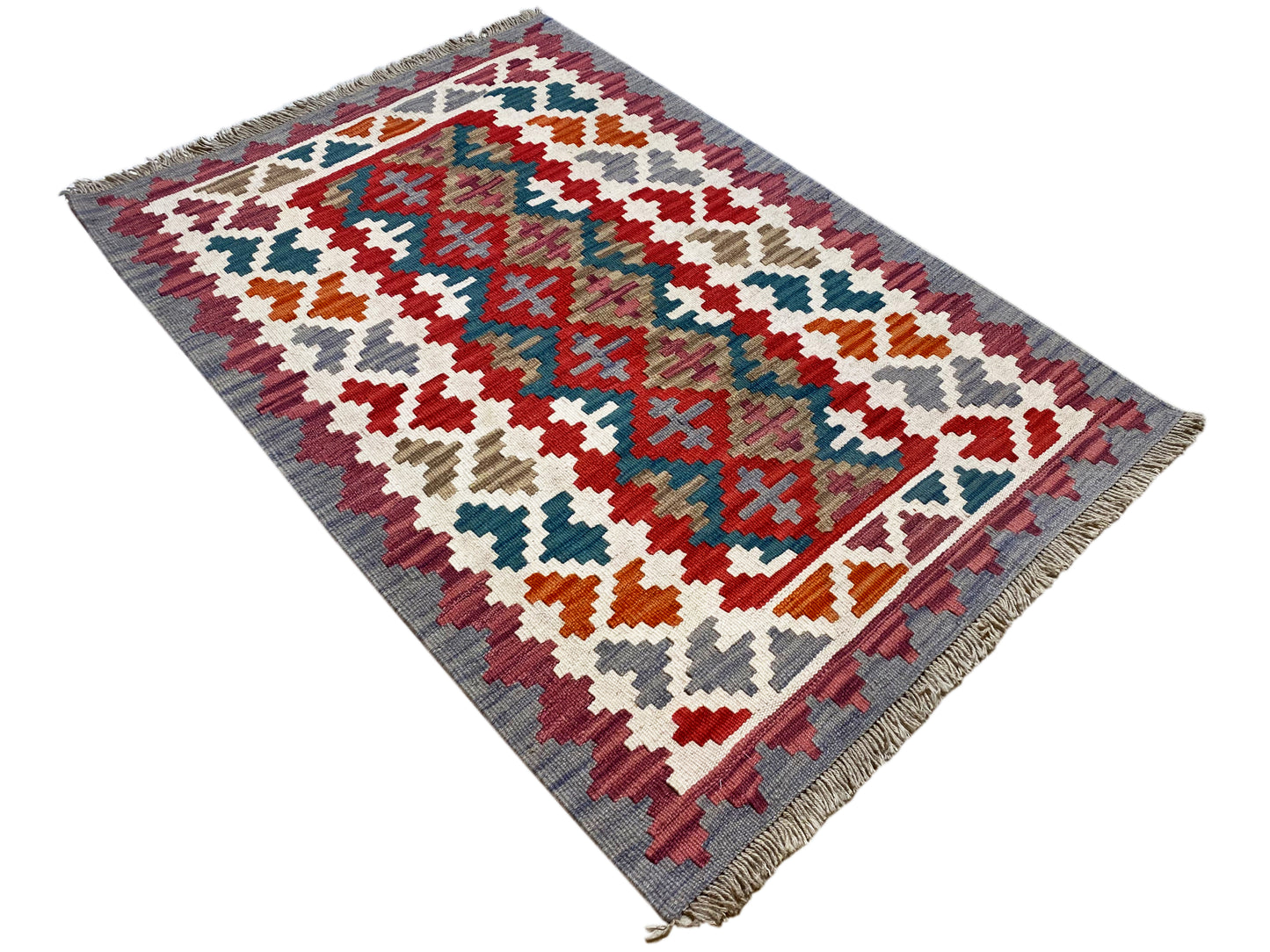 Naturwolle Kelim Teppich handgewebt für Wohnzimmer oder Flur