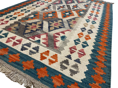 Qashqai Kelim Teppich mit Rauten, hochwertiger handgewebter Wollteppich